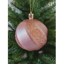 Новорічна куля в блискітках "Хвилька" Ø80мм рожево-золота, ціна за набір 4шт